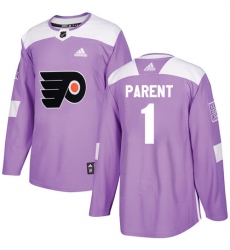 Youth Adidas Philadelphia Flyers #1 Bernie Parent Authentic Purple Fights Cancer Practice NHL Jersey