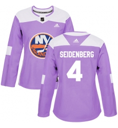 Women's Adidas New York Islanders #4 Dennis Seidenberg Authentic Purple Fights Cancer Practice NHL Jersey