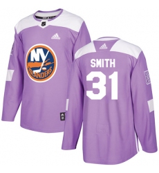 Men's Adidas New York Islanders #31 Billy Smith Authentic Purple Fights Cancer Practice NHL Jersey