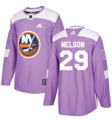 Men's Adidas New York Islanders #29 Brock Nelson Authentic Purple Fights Cancer Practice NHL Jersey