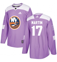 Youth Adidas New York Islanders #17 Matt Martin Authentic Purple Fights Cancer Practice NHL Jersey