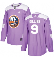 Men's Adidas New York Islanders #9 Clark Gillies Authentic Purple Fights Cancer Practice NHL Jersey