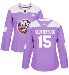 Women's Adidas New York Islanders #15 Cal Clutterbuck Authentic Purple Fights Cancer Practice NHL Jersey