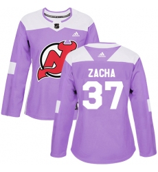 Women's Adidas New Jersey Devils #37 Pavel Zacha Authentic Purple Fights Cancer Practice NHL Jersey