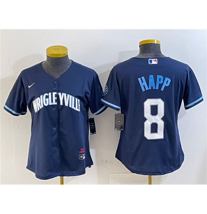 Women's Chicago Cubs #8 Ian Happ Navy City Connect Stitched Jersey