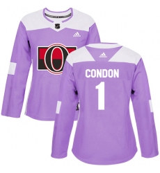 Women's Adidas Ottawa Senators #1 Mike Condon Authentic Purple Fights Cancer Practice NHL Jersey