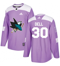 Youth Adidas San Jose Sharks #30 Aaron Dell Authentic Purple Fights Cancer Practice NHL Jersey