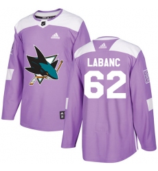 Men's Adidas San Jose Sharks #62 Kevin Labanc Authentic Purple Fights Cancer Practice NHL Jersey