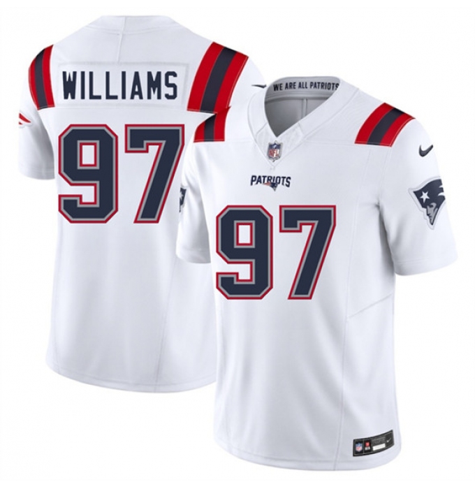 Men's New England Patriots #97 Milton Williams White 2025 F.U.S.E. Vapor Limited Football Stitched Jersey