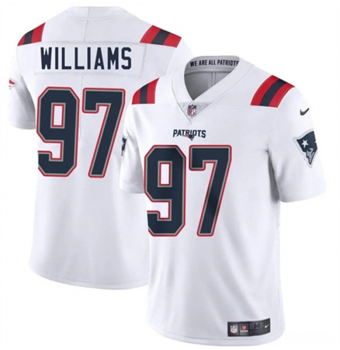 Men's New England Patriots #97 Milton Williams White 2025 Vapor Limited Football Stitched Jersey