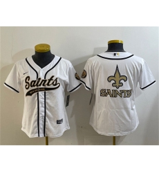 Women's New Orleans Saints White Team Big Logo With Cool Base Stitched Baseball Jersey(Run Small)