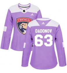 Women's Adidas Florida Panthers #63 Evgenii Dadonov Authentic Purple Fights Cancer Practice NHL Jersey