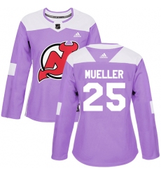 Women's Adidas New Jersey Devils #25 Mirco Mueller Authentic Purple Fights Cancer Practice NHL Jersey