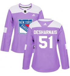 Women's Adidas New York Rangers #51 David Desharnais Authentic Purple Fights Cancer Practice NHL Jersey