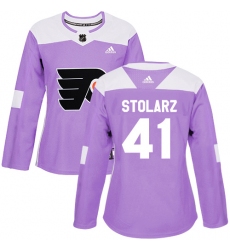 Women's Adidas Philadelphia Flyers #41 Anthony Stolarz Authentic Purple Fights Cancer Practice NHL Jersey