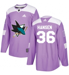 Youth Adidas San Jose Sharks #36 Jannik Hansen Authentic Purple Fights Cancer Practice NHL Jersey