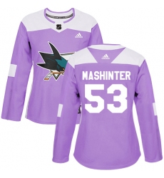 Women's Adidas San Jose Sharks #53 Brandon Mashinter Authentic Purple Fights Cancer Practice NHL Jersey