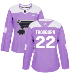 Women's Adidas St. Louis Blues #22 Chris Thorburn Authentic Purple Fights Cancer Practice NHL Jersey