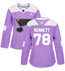 Women's Adidas St. Louis Blues #78 Beau Bennett Authentic Purple Fights Cancer Practice NHL Jersey