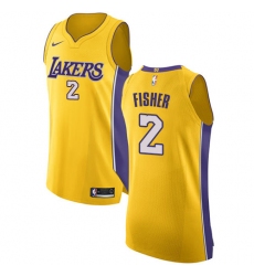 Men's Nike Los Angeles Lakers #2 Derek Fisher Authentic Gold Home NBA Jersey - Icon Edition