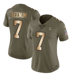 Women's Nike Minnesota Vikings #7 Case Keenum Limited Olive/Gold 2017 Salute to Service NFL Jersey