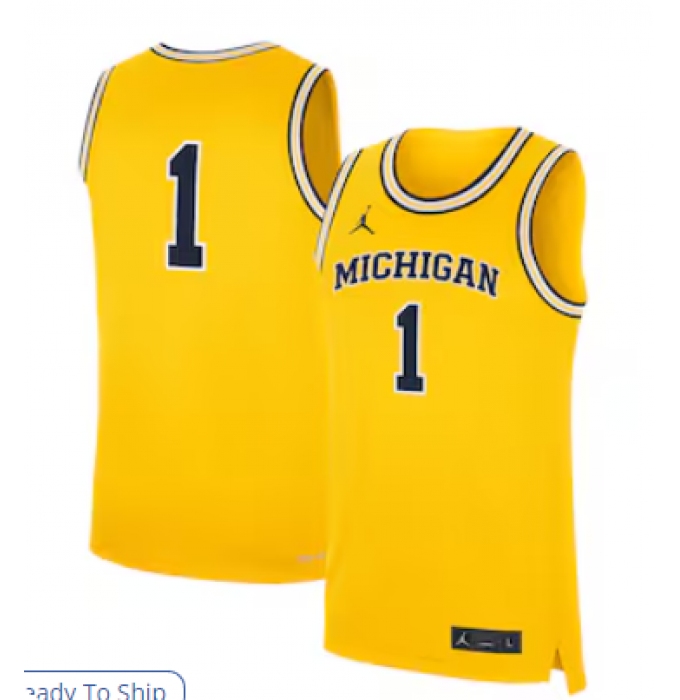 Men's Jordan Brand #1 Maize Michigan Wolverines Alternate Replica Jersey