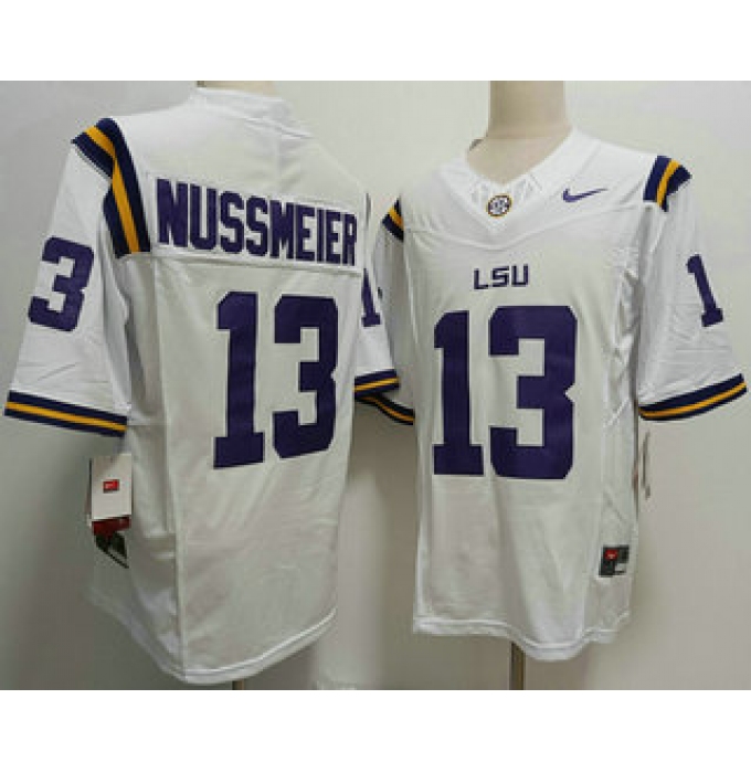 Men's LSU Tigers #13 Garrett Nussmeier White FUSE College Stitched Jersey