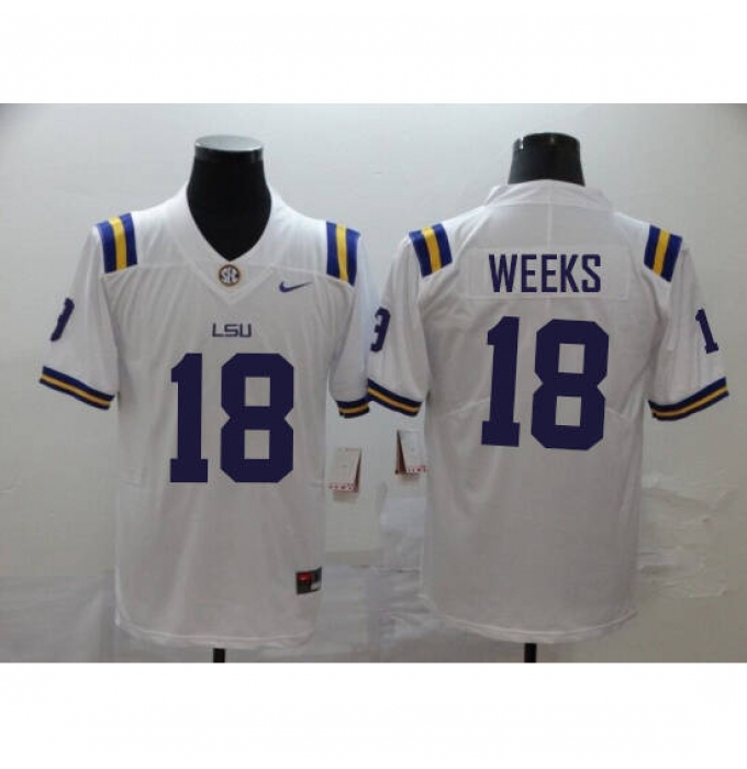 Men's LSU Tigers #18 Weeks White College Football Jersey