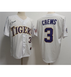 Men's LSU Tigers #3 ylan Crews White Stitched Baseball Jersey