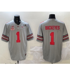 Men's Ohio State Buckeyes #1 Buckeyes Grey 2025 CFP Final With National Champions F.U.S.E. Vapor Limited Stitched Football Jersey