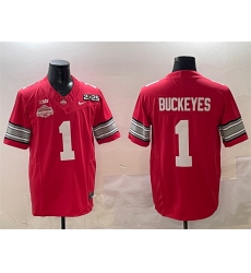 Men's Ohio State Buckeyes #1 Buckeyes Red 2025 CFP Final With National Champions F.U.S.E. Vapor Limited Stitched Football Jersey