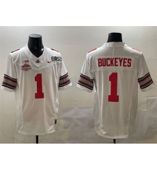 Men's Ohio State Buckeyes #1 Buckeyes White 2025 CFP Final With National Champions F.U.S.E. Vapor Limited Stitched Football Jersey