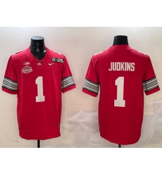 Men's Ohio State Buckeyes #1 Quinshon Judkins Red 2025 CFP Final With National Champions F.U.S.E. Vapor Limited Stitched Football Jersey