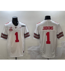 Men's Ohio State Buckeyes #1 Quinshon Judkins White 2025 CFP Final With National Champions F.U.S.E. Vapor Limited Stitched Football Jersey