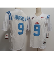 Men's Ole Miss Rebels #9 Tre Harris III White FUSE College Stitched Jersey