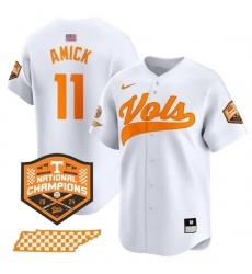 Men's Tennessee Volunteers #11 Billy Amick White 2024 Champions Vapor Limited Stitched Jersey