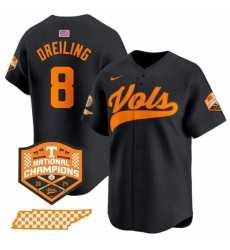 Men's Tennessee Volunteers #8 Dylan Dreiling Black 2024 Champions Vapor Limited Baseball Stitched Jersey