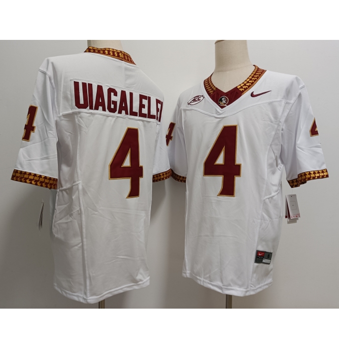 Men's Florida State Seminoles #4 DJ Uiagalelei White FUSE College Stitched Jersey