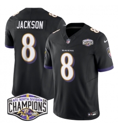 Men's Baltimore Ravens #8 Lamar Jackson Black F.U.S.E 2024 AFC North Division Champions Vapor Limited Football Jersey