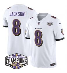 Men's Baltimore Ravens #8 Lamar Jackson White F.U.S.E 2024 AFC North Division Champions Vapor Limited Football Jersey