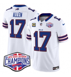 Men's Buffalo Bills #17 Josh Allen White F.U.S.E. 2024 AFC East Division Champions With 4-Star C Vapor Limited Stitched Football Jersey