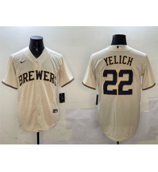 Men's Milwaukee Brewers #22 Christian Yelich Cream Cool Base Stitched Jersey