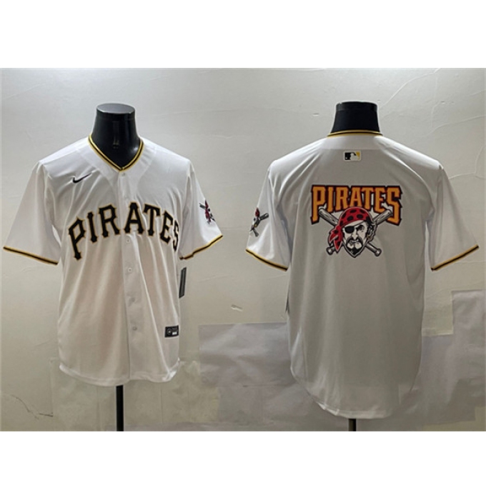 Men's Pittsburgh Pirates Team Big Logo White Home Limited Stitched Baseball Jersey