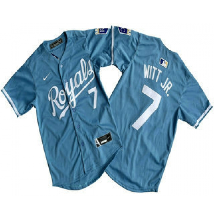 Men's Kansas City Royals #7 Bobby Witt Jr Number Light Blue Limited Stitched Jersey