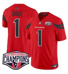 Men's Houston Texans #1 Stefon Diggs Red F.U.S.E. 2024 AFC South Division Champions Vapor Limited Stitched Football Jersey