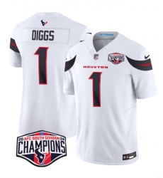 Men's Houston Texans #1 Stefon Diggs White F.U.S.E. 2024 AFC South Division Champions Vapor Limited Stitched Football Jersey