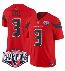 Men's Houston Texans #3 Tank Dell Red F.U.S.E. 2024 AFC South Division Champions Vapor Limited Stitched Football Jersey