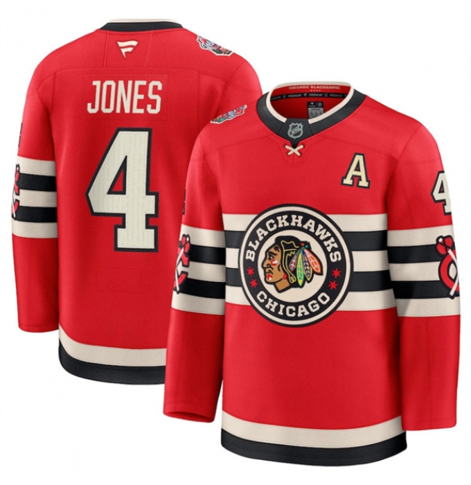 Men's Chicago Blackhawks #4 Seth Jones Red 2024-25 Winter Classic Stitched Hockey Jersey