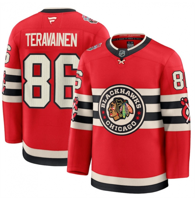 Men's Chicago Blackhawks #86 Teuvo Teravainen Red 2024-25 Winter Classic Stitched Hockey Jersey