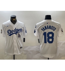 Men's Los Angeles Dodgers #18 Yoshinobu Yamamoto White 2024 World Series With Fernando Memorial Home Limited Stitched Baseball Jersey